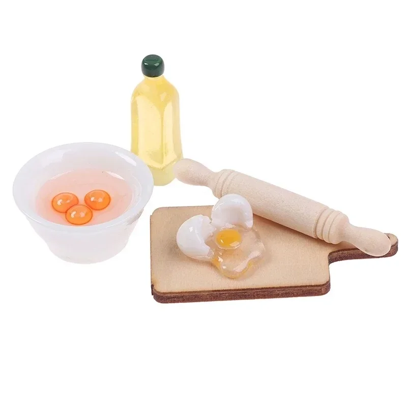 5 Pcs/set of Doll House Miniature Kitchen Cute Rolling Pin Egg Bowl Olive Oil Set Kitchen Accessories Photo Props 1:12