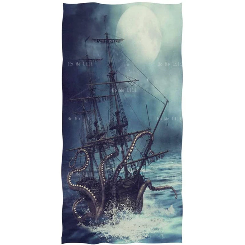 Octopus Kraken Pirate Ship Ocean Abstract Sea Monster Soft Quick Drying Towels For Bathroom Kitchen Yoga Gym Decorative