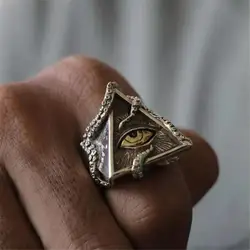 Retro Golden Eye of Providence Large Ring For Men Cthulhu Octopus Punk Gothic Ring Handmade Jewelry Biker Accessories Man Gift