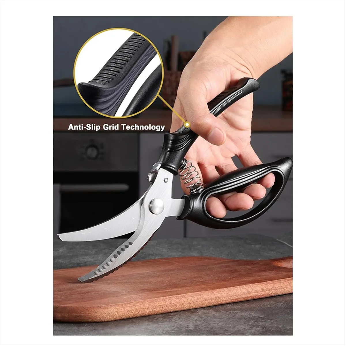 مقصات الدواجن ETRT، مقصات المطبخ مع زنبرك محملة، مقص الدواجن شديد التحمل للحوم والدجاج والتركيا ومقبض مضاد للانزلاق