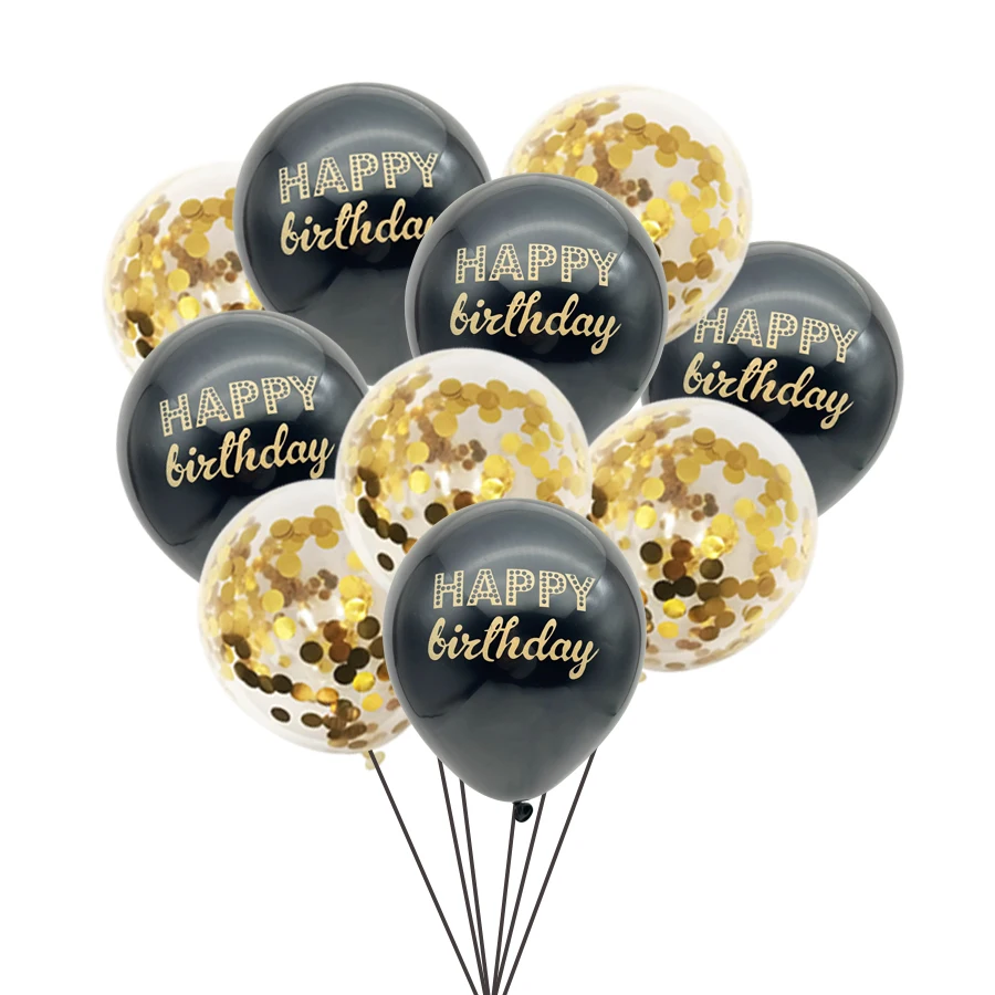 Ballons joyeux anniversaire en latex, 10 pièces, 10 pouces, à air, avec confettis à l'hélium, fournitures de décoration pour fête d'anniversaire pour enfants et adultes