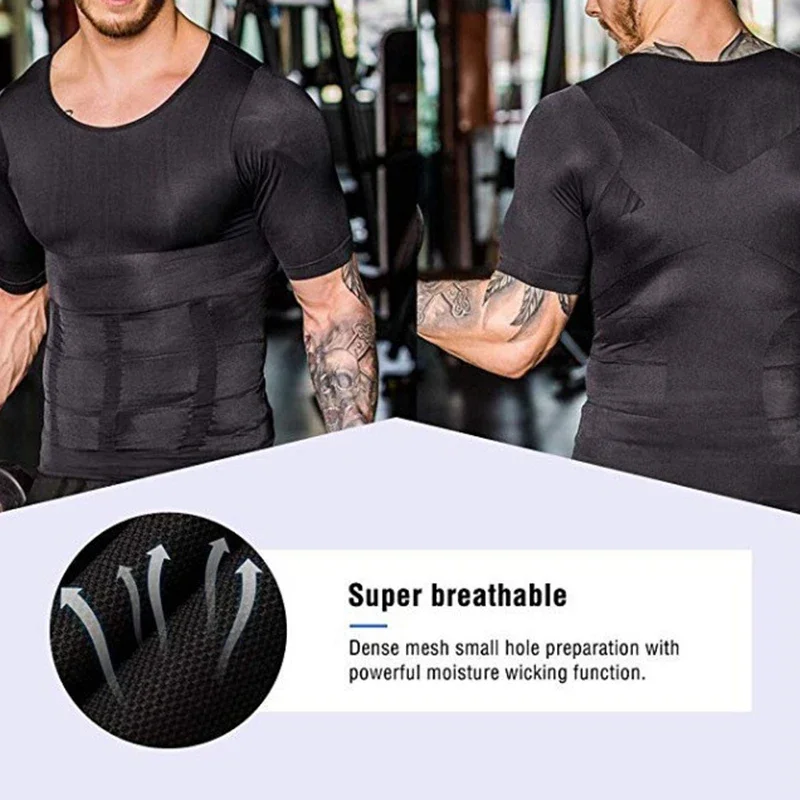 BurVogue Mens Slimming Body Shaper Seamless Compression Shirt Tummy Control Slimmer Shapewear Gynecomastia Undershirt