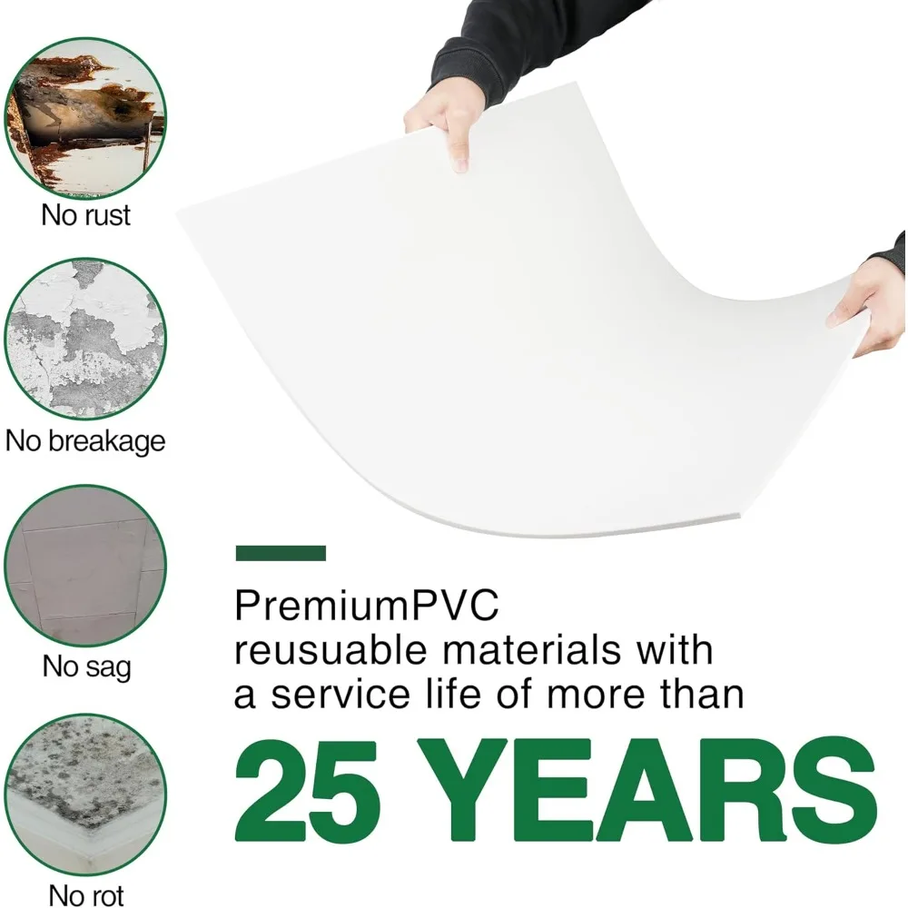 Azulejos de techo de caída suave de 2 pies x 4 pies - PVC premium para evitar roturas - Instalación impermeable, resistente al fuego y fácil de descenso
