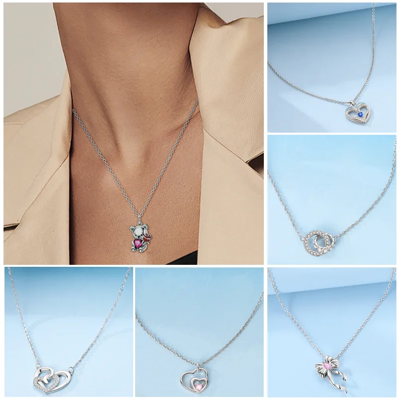Neue Halskette aus 925er-Sterlingsilber, Original-Zirkon, Herz, Schmetterling, Sonnenblume, Anhänger, Halskette für Frauen, Geschenk, Party-Schmuck – Detail 3