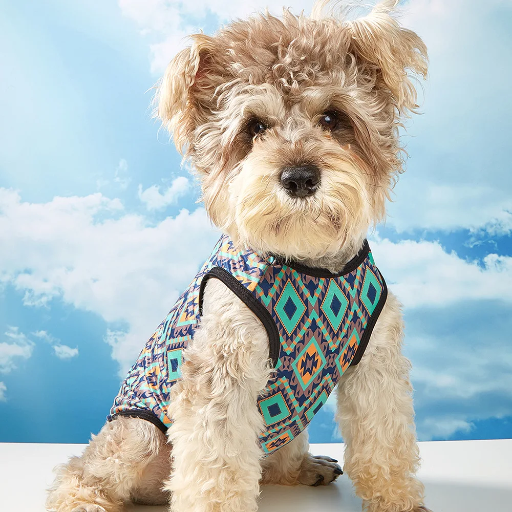 Cute Fashion Pet Clothes, New Summer Cat Apparel, Ethnic Style Ins Dog Vest, Geometric Diamond Pattern Puppy Shirt