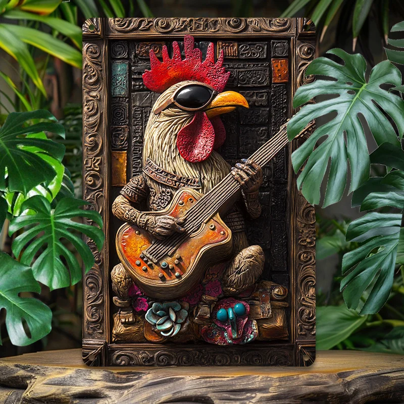 

Vintage Rooster Playing Guitar Metal Wall Art, 7.9x11.8"/11.8x17.7" 1pc Aluminum Sign for Bedroom & Dining Room Decor, Easy-Hang