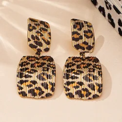 Drop Earrings For Women Retro Temperament Personality Geometric Square Leopard Print Ear Accessories Fashion Jewelry BE534