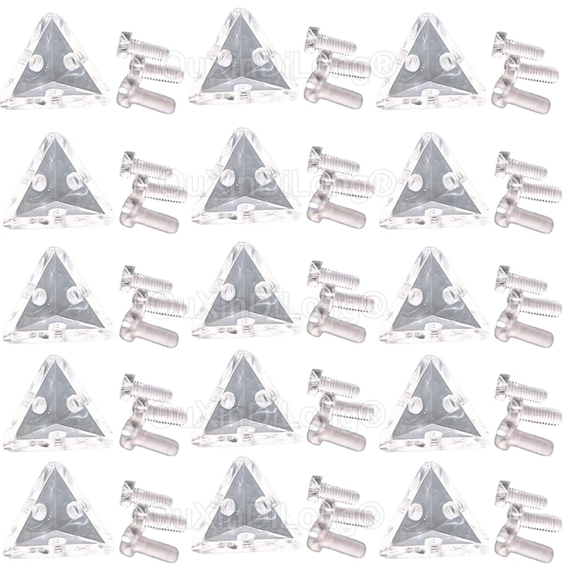 500PCS Clear Acrylic Angle Codes 3-Sides Right Angle Support Furniture Corner Braces Joint Fastening Brackets Connectors+Screws