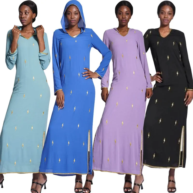 Abito lungo in chiffon marocchino da donna con cappuccio Abaya Dubai Turchia Caftano Eid Ramadan Abbigliamento islamico Djellaba Longue Femme Musulmane