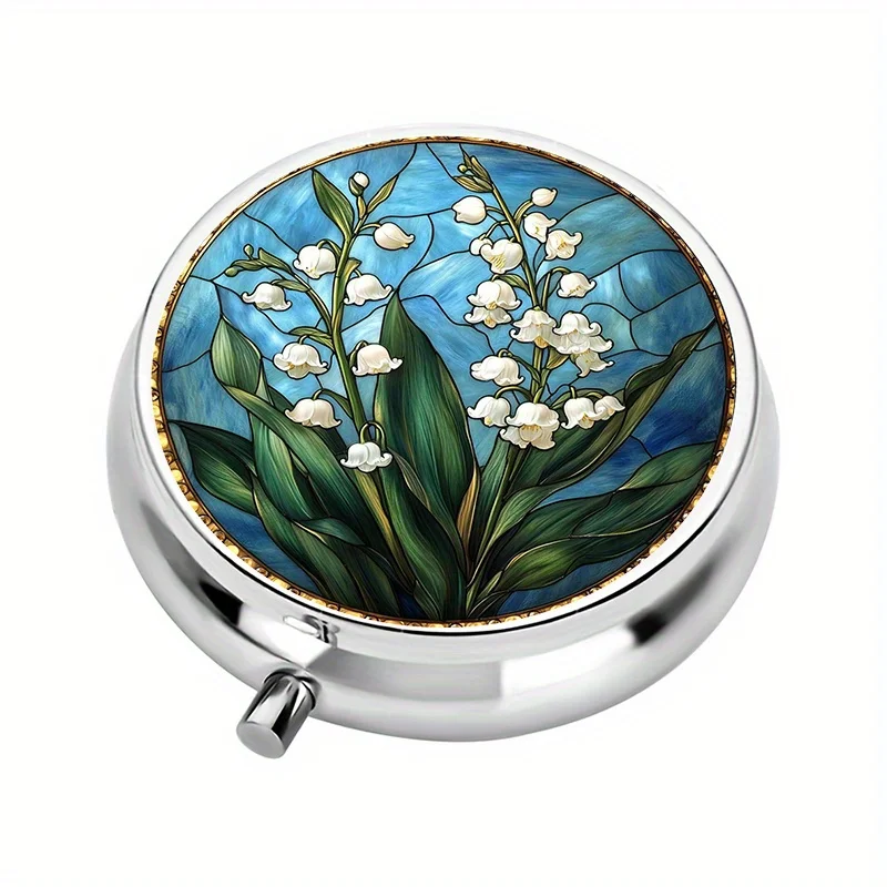 1-Pack, Wallet-Style Pill Box with 3 Compartments, White Jasmine Pill Box, Medication Capsule Organizer, Vitamin Organizer, Unique Travel Gift, Best Christmas Gift