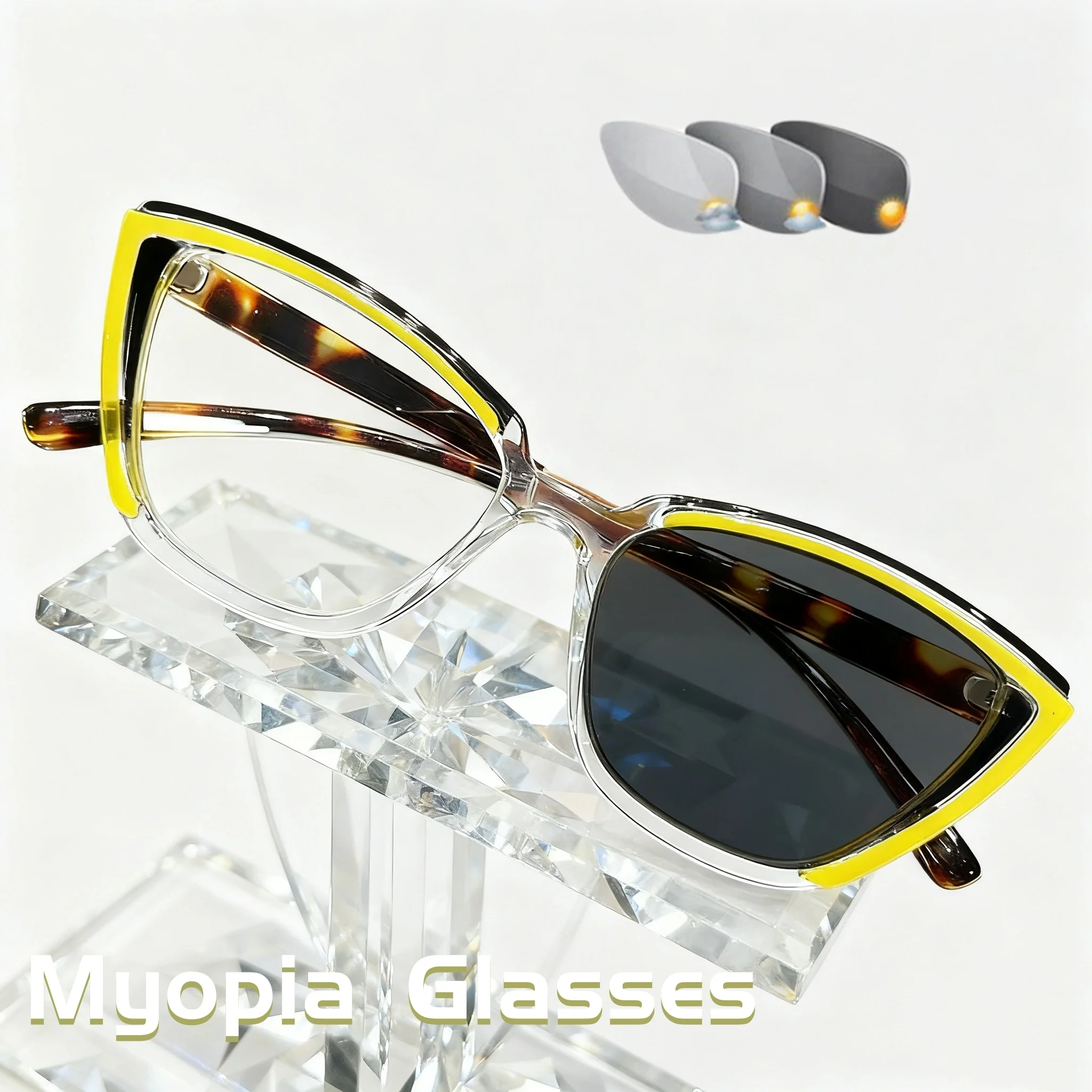Cat Eye Photosensitive Color Changing Anti Blue Light Myopia Glasses Fashionable and Personalized Color Changing Myopia Glasses