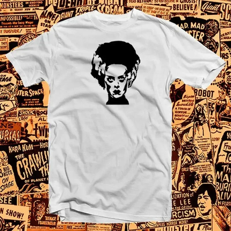 Camiseta de algodón con la imagen de la novia de Frankenstein, un clásico de la película de monstruos, con los personajes de Wolfman y Drácula.