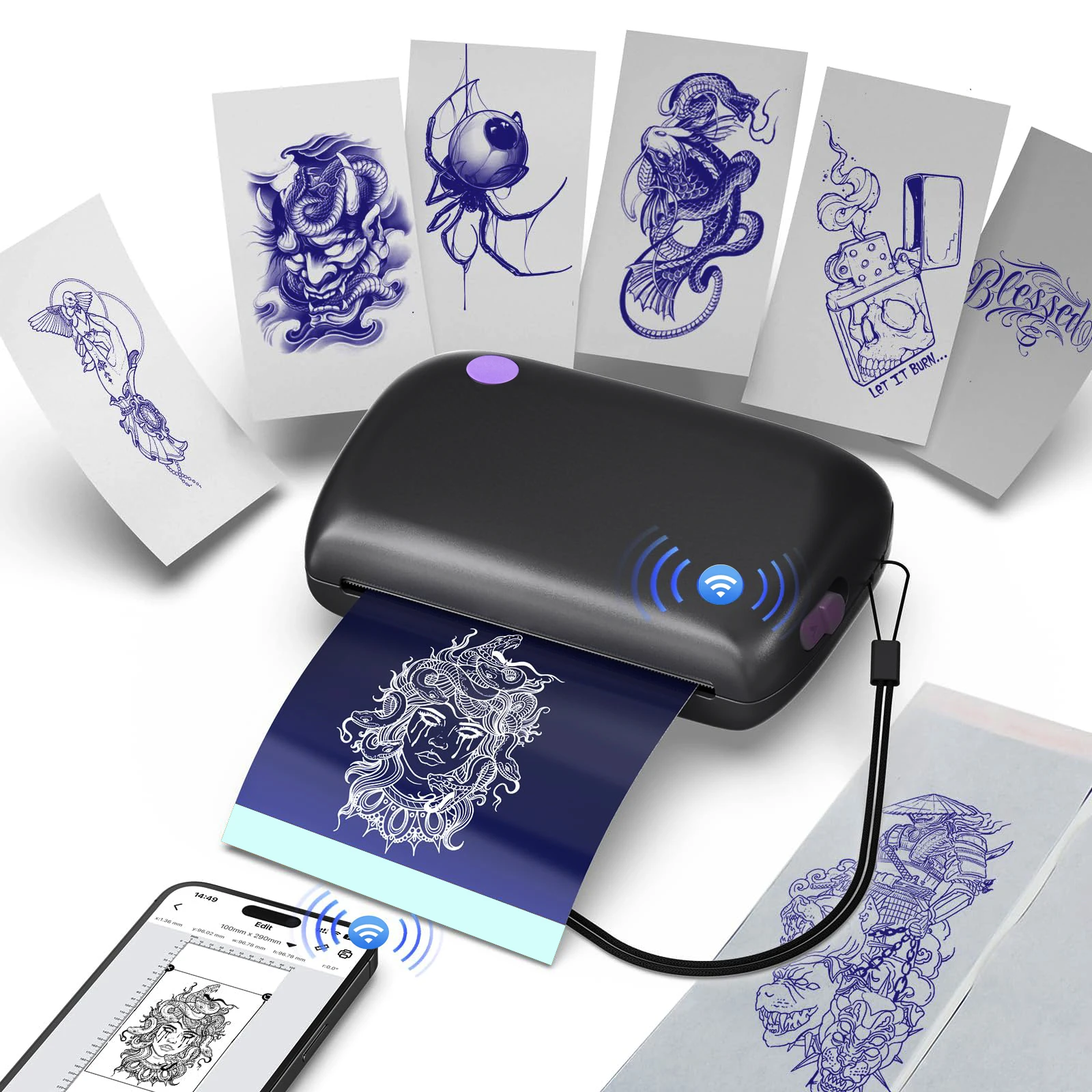 

Mini Tattoo Printer Wireless Tattoo Stencil Printer with 10pcs Transfer Paper Compatible with Phone Tablet for Artists Beginners