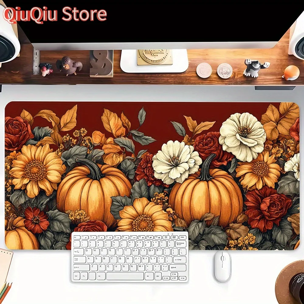 

Extra Large Desk Mat & Mouse Pad Set - Autumn Floral Extended Desk Mat with Non-Slip Surface, Spacious Keyboard & Mouse Pad, Erg