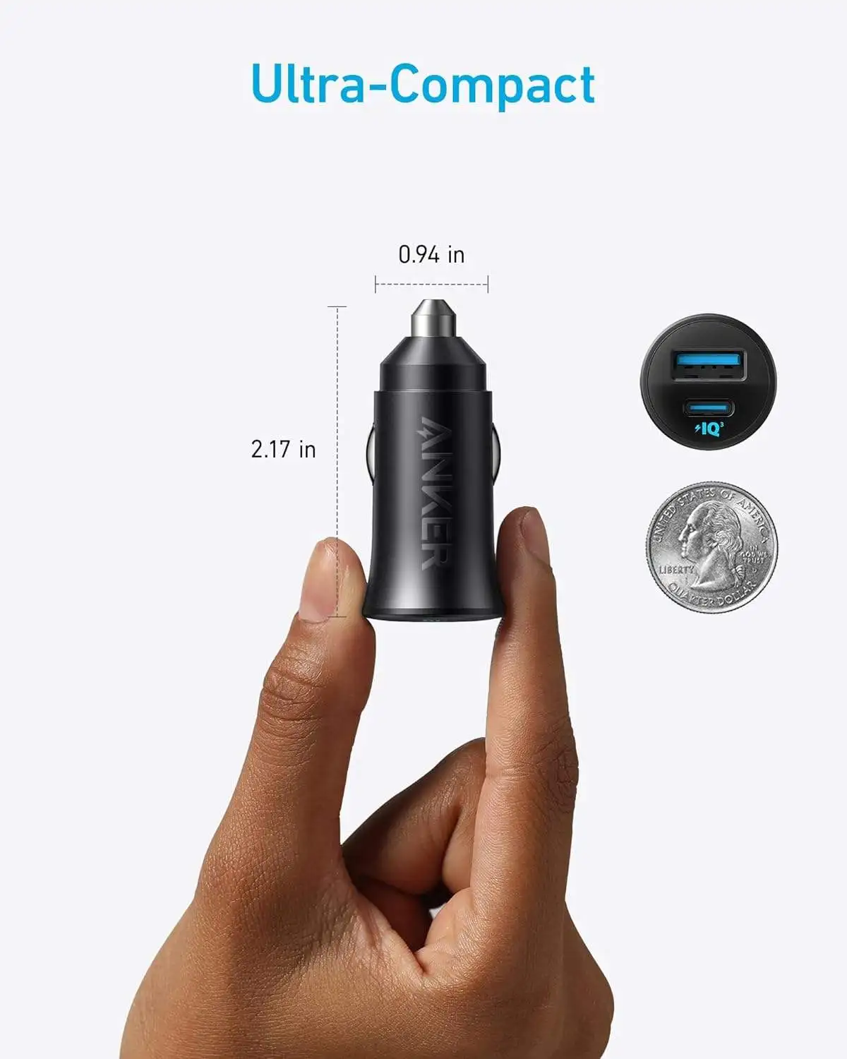 Anker USB C Car Charger 30W Type-C Car Adapter 2-Port Car Charger with PowerIQ 3.0, for iPhone 15/14/13/12 Series
