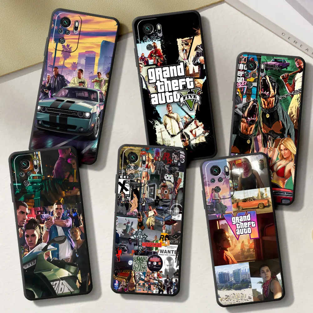 Игровой чехол Grand Theft Auto GTA5 для Xiaomi Redmi Note 12 11 10S 11E 13 Pro Plus 10 8 9 9S 7 11S 11T Черный мягкий чехол из ТПУ Игровой чехол Grand Theft Auto GTA5 для Xiaomi Redmi Note 12 11 10S 11E 13 Pro Plus 10 8 9 9S 7 11S 11T Черный мягкий чехол из ТПУ
