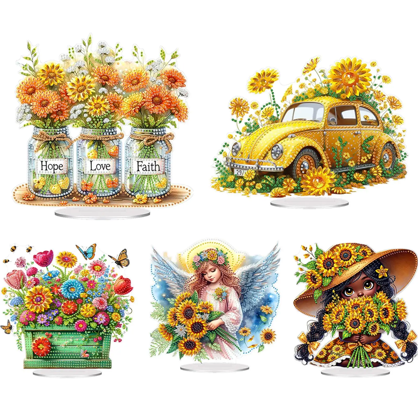 

Acrylic Special Shape Angel Sunflower Table Top Diamond Painting Ornament Kits Rhinestones Desktop Ornaments Bedroom Table Decor