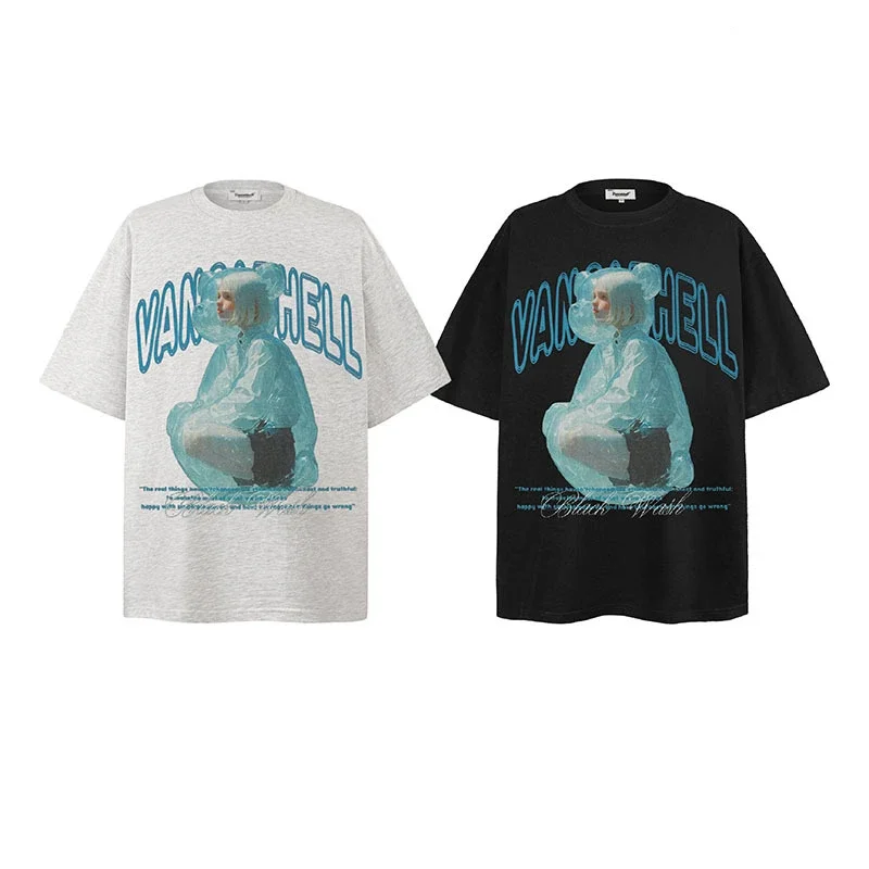 

Новые модные мужские футболки, японские уличные футболки из чистого хлопка с графическим принтом, летние повседневные футболки для пар с круглым вырезом и короткими рукавами