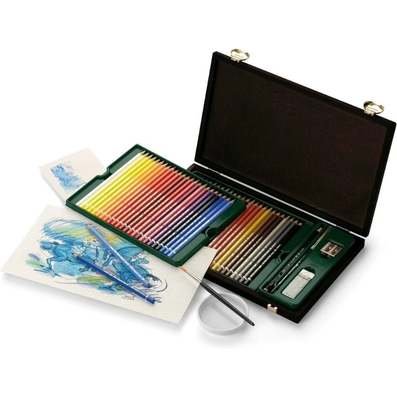 Watercolor Pencils Set of 48 in Wood Case with Brush Sharpener and Watercolor Pad