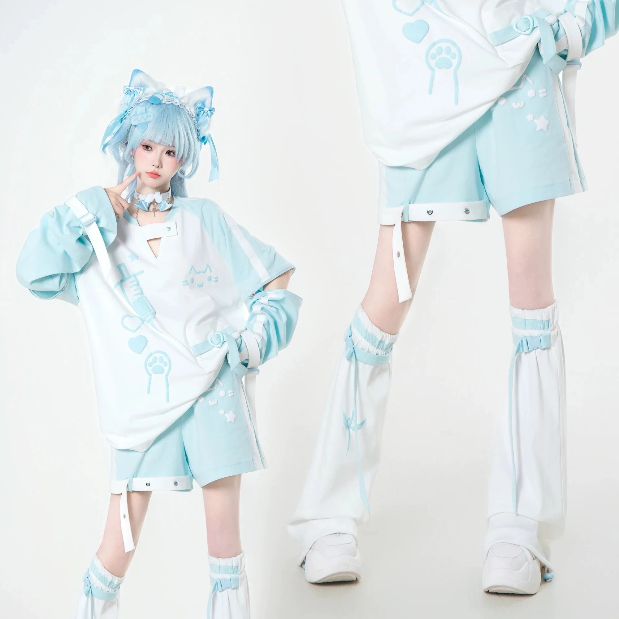 Y2K Kawaii Women's Cat Graphic Oversized T-Shirt Japanese Anime Subculture Lolita Style Loose Casual Top Sweet Cool Streetwear