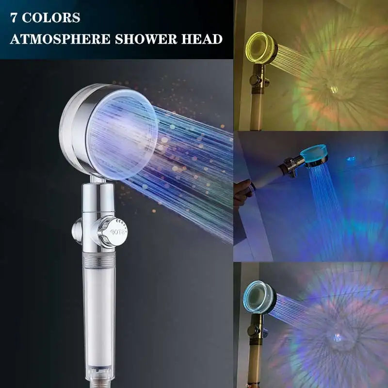 Upgrade 7 Color Atmosphere LED Shower Head Shower Automatic Color Changing Water Saving Shower Filter High Pressure Shower Head