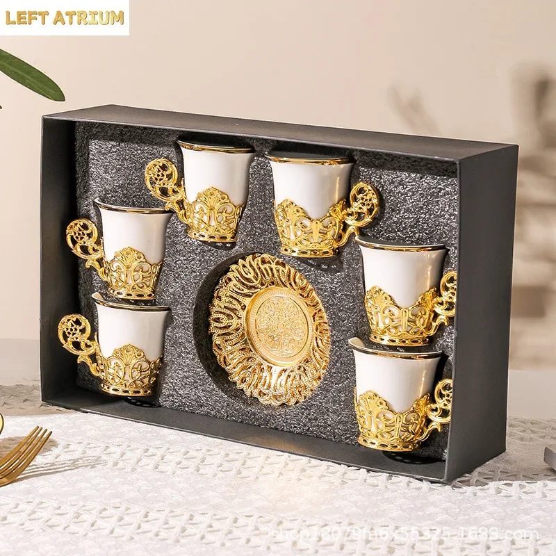 Turkish Ceramic Tea Cup Saucer Set 6 Piece High End Middle East Gift Box For Home Living Room Hospitality Luxury Premium