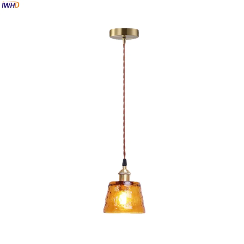 

IWHD Nordic Modern LED Hanging Lamps Bedroom Bathroom Reading Lighting Loft Decor Copper Amber Glass Pendant Light Hanglampen