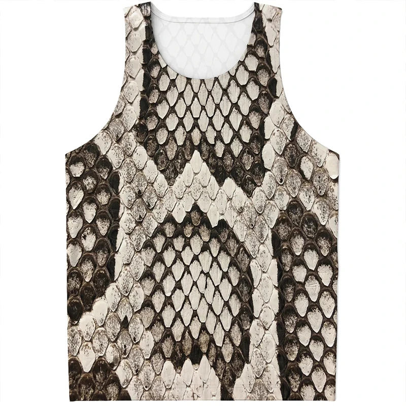 Snake Skin 3D Print Tank Tops Men\'s Fashion Streetwear Oversized Sleeveless Tank Top Bodybuilding Fitness Gym Vest Man Clothing