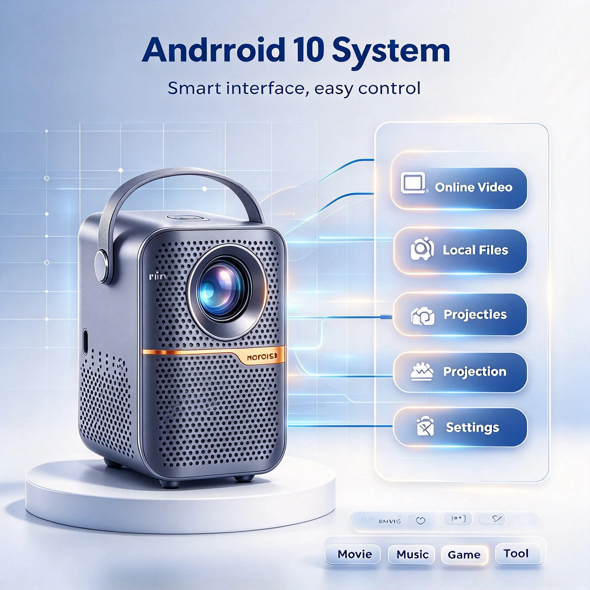 Mini Projector Android Smart 300ANSI Lumens Portable 4K WiFi Bluetooth 1080P Full HD Native Home Movie Theater Beamer Outdoor TV