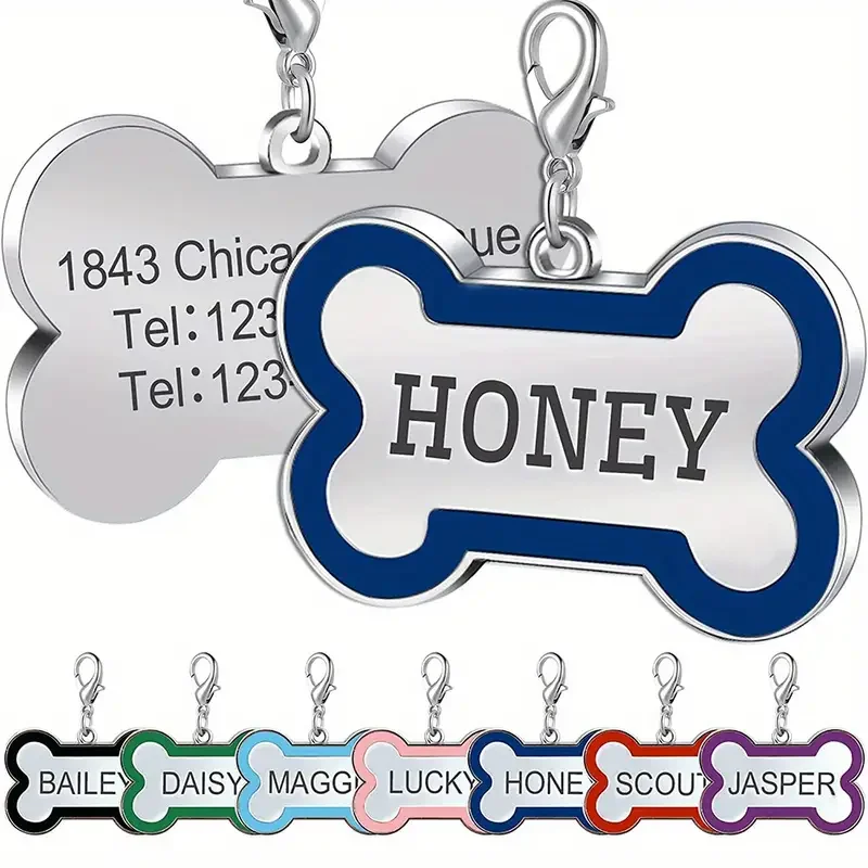 Etiqueta de Metal personalizada con grabado de mascota, nombre de identificación, perro, antipérdida, accesorios personalizados con forma de hueso de mascota, etiqueta colgante para teléfono, etiqueta para cachorro