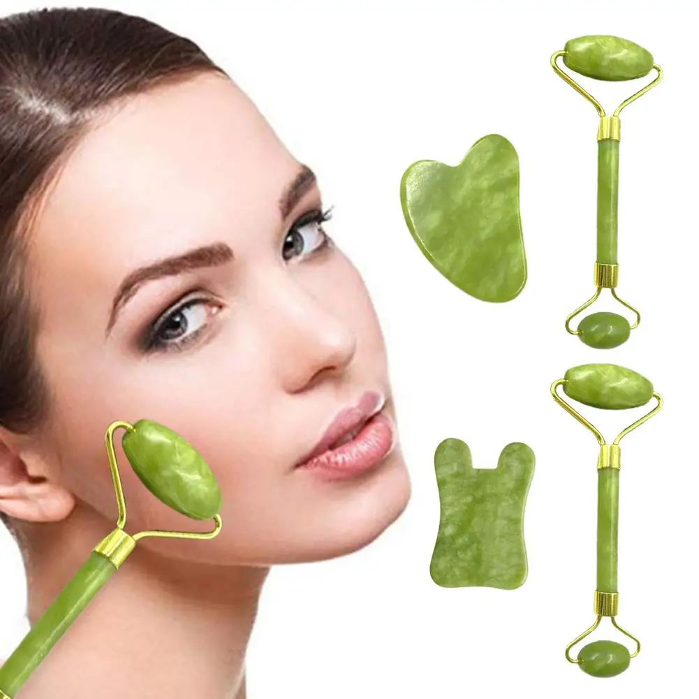 

1pcs Facial Jade Massage Roller Board Double Heads Jade Roller for Face Natural Stone Massage Slimming Board Neck To Q3Z4