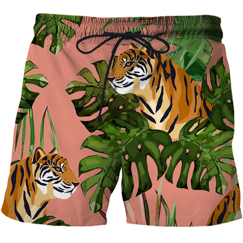 Tiger Leopard Graphic Beach Shorts Pants Men 3D Printing Surfing Board Shorts Summer Hawaii Swimsuit Swim Trunks Cool Ice Shorts