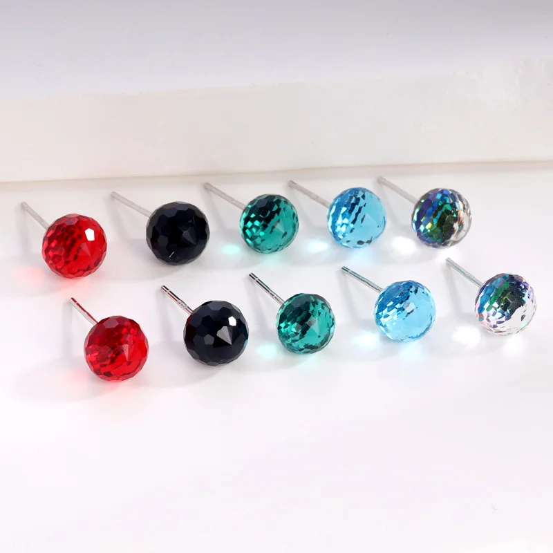 

S925 Silver Ball Stud Earrings Disco Style Gemstone Original Crystal Ball from Austria Pierced Ladies Party Wedding Jewelry