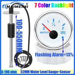 100~550mm Water Level Float Sensor 0-190ohm 52mm Water Level Gauge with Flash Alarm 7Color Light for Auto Car Boat Yacht 12V24V
