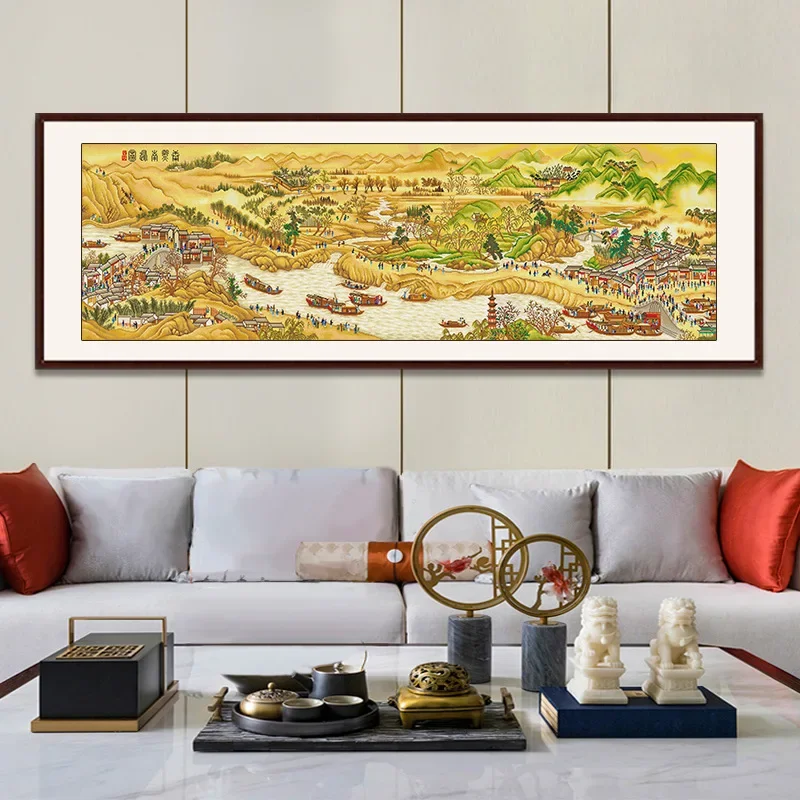 2023 New Style Kangxi Southern Patrol Map Cross-stitch Large Mountain Water Painting Landscape Name Painting Handmade Embroidery