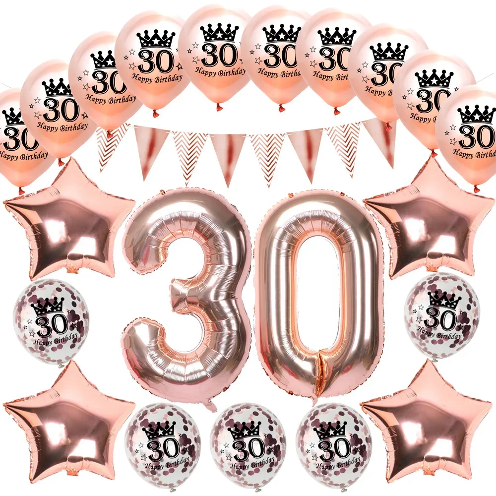 Happy Birthday Transparent  Crown Confetti  Latex Balloon 16 18 21 30 40 50 60 70 80 90 Year Anniversary Rose Gold Party Decora