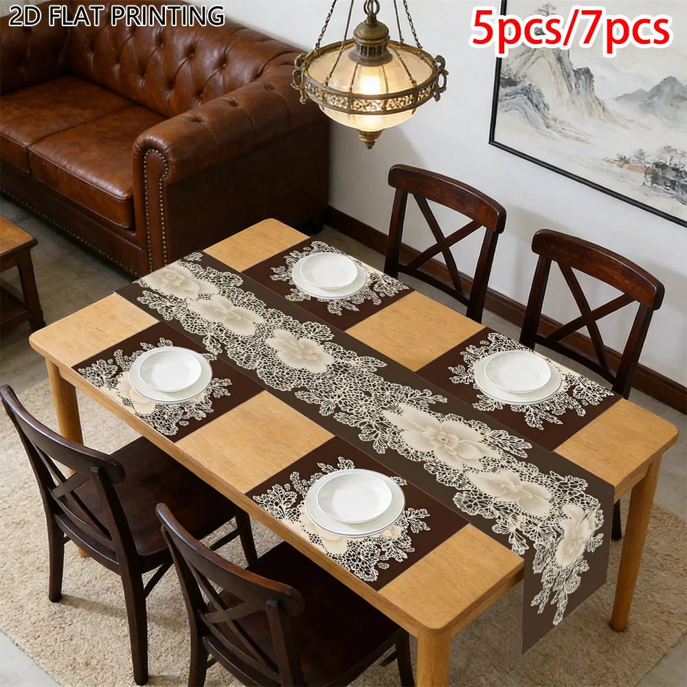 1pc Wedding Theme White Lace Floral Table Runner and Placemat for Bride Home Dining Party Table Decor