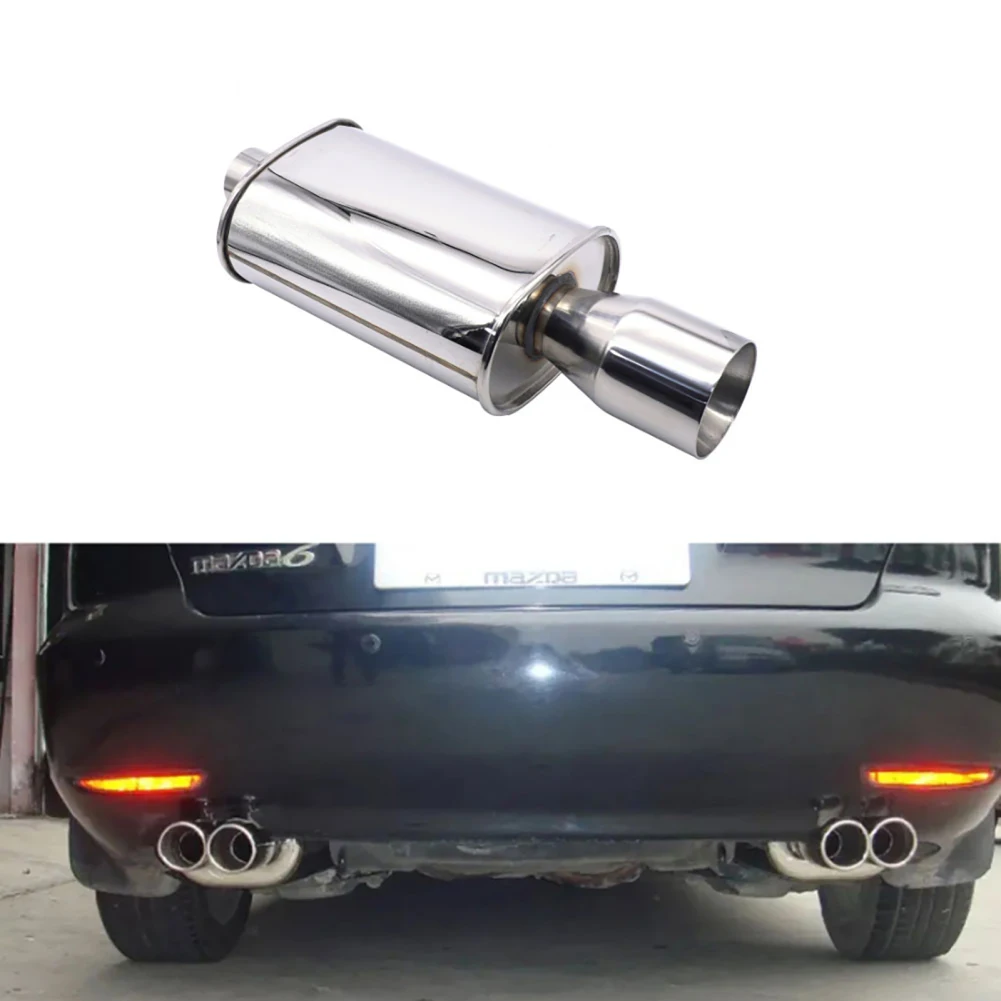 Car Exhaust Muffler Pipes Single Pipe Inlet Outlet Straight-Through Design Stainless Steel Exhaust Tip Replacement Parts