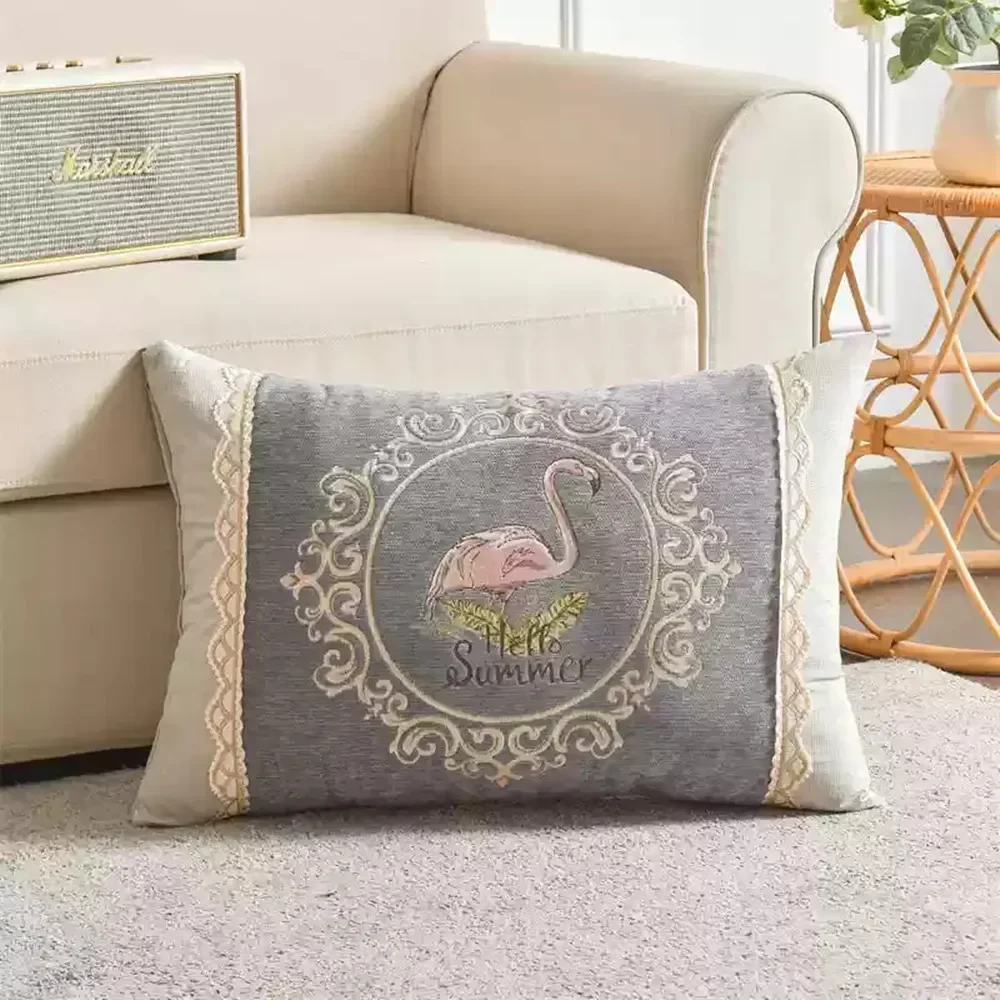 Chenille Embroidered Rectangular Cushion Sleeping Pillow Living Room Sofa Throw Pillow Bedroom Bed Home Decorative Pillow Cover