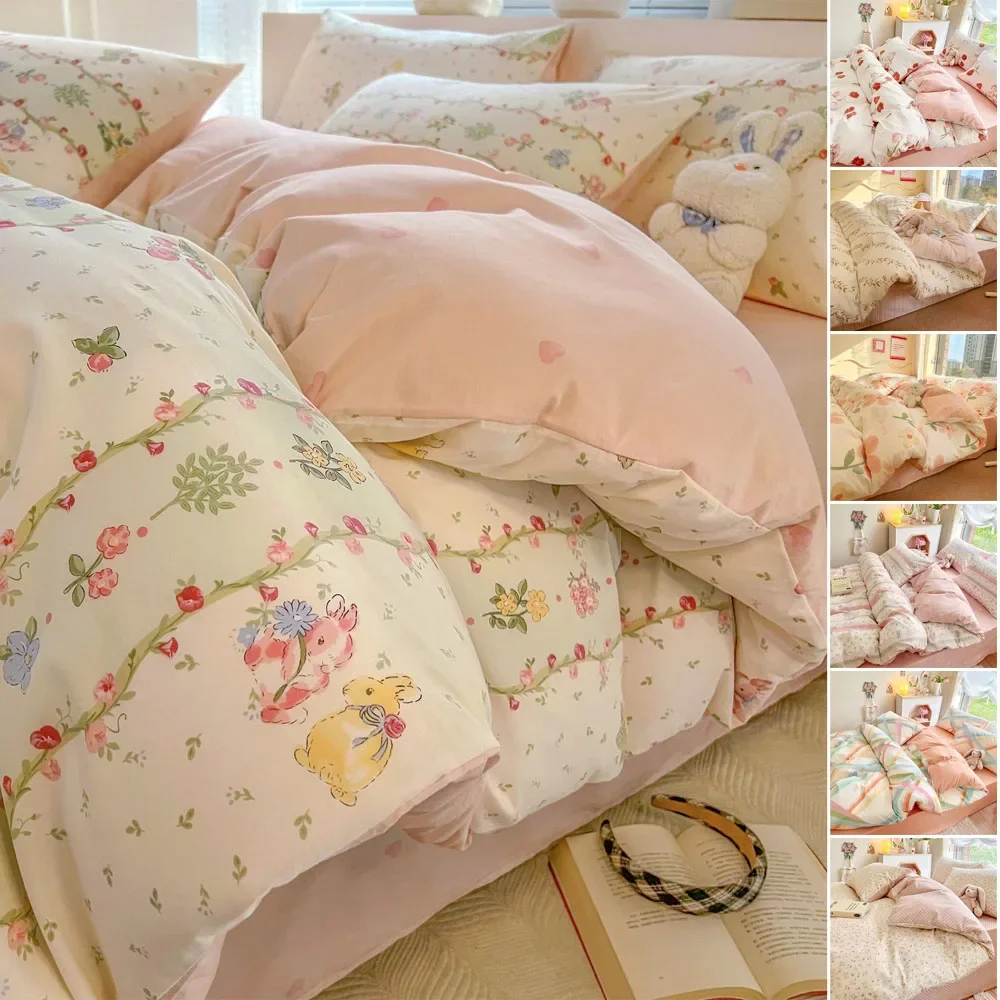 

2024 New Simplicity Fresh Style 100% Cotton Four-piece Set Cotton Quilt Cover Sheet and Pillowcase Home Decorations Bedding Sets