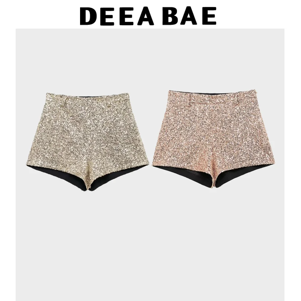 DEEABAE Korean Dongdaemun 2025 High-end Temperament Sexy Sequins Mid-waist Casual All-match Shorts