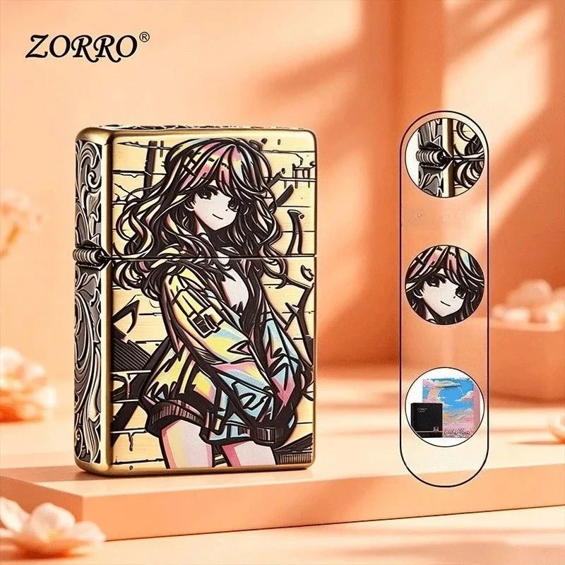 Best Seller【ZORRO】Zorro Retro Windproof Kerosine Lighter, Bronze Colorful Girl Durable and Good-looking Creative Gift for Boys