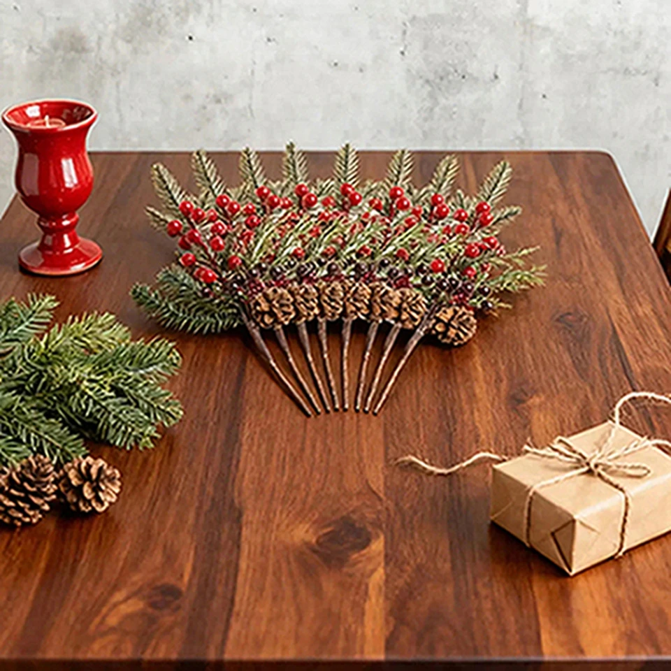 

Artificial Plants Red Fruit Branch Christmas Tree New Year Home Room Vase For Congratulation Outdoor Garden Bonsai Wedding Decor