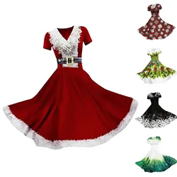 50s Vintage Short Sleeve Xmas A-Line Retro Red Swing Dress Christmas Women Gala Party Formal Gown 70s Prom Dresses 2023 Vestidos