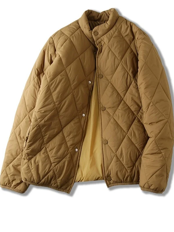 Classic Diamond Pattern! Windproof Waterproof! Lightweight Men's Cotton Jaet Warm Stand Collar Trendy Pure Color Winter Coat image 2
