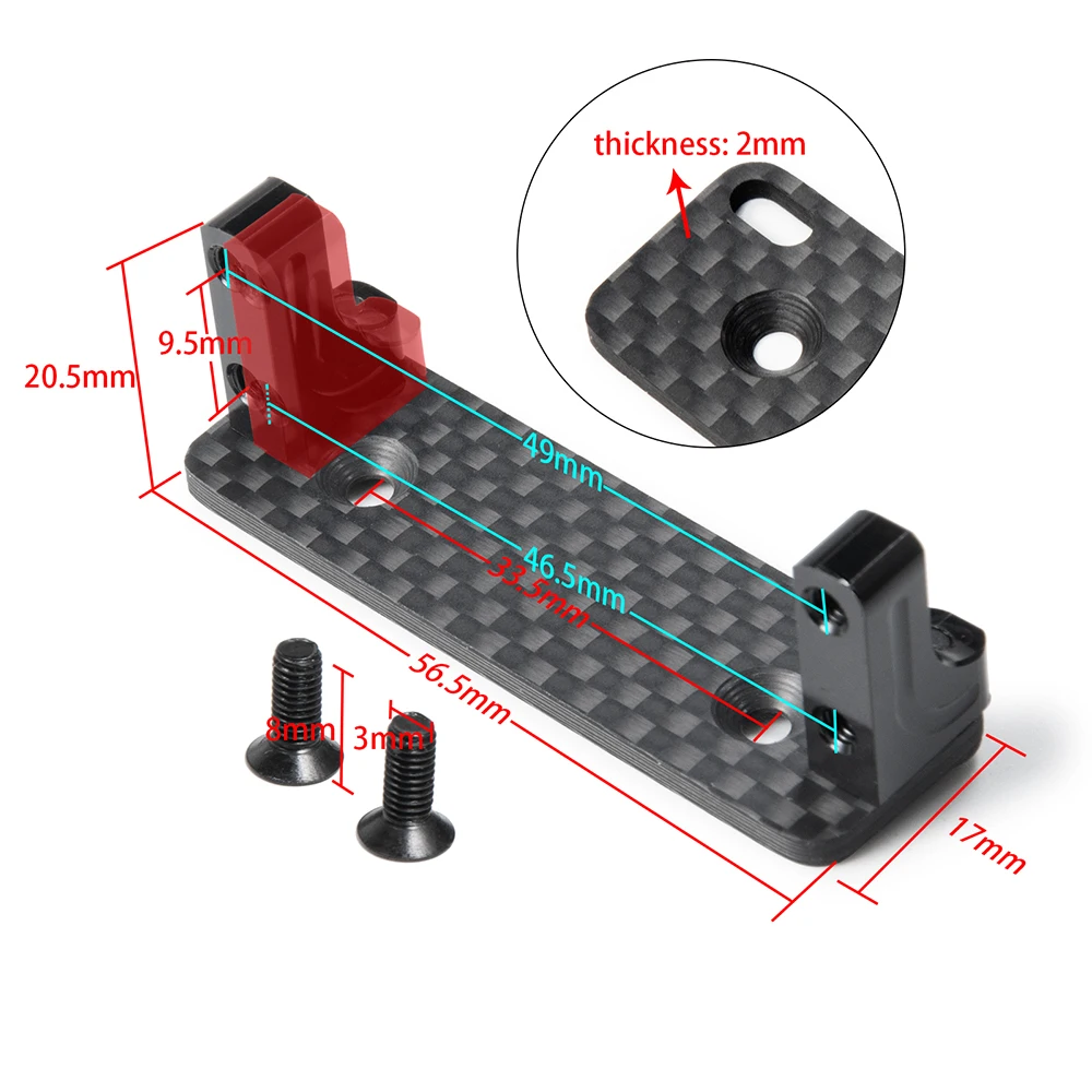 AXSPEED Aluminum Alloy Servo Mount and Carbon Fiber Skid Plate Fixed Bracket Set for 1/10 Axial SCX10 Capra Wraith 90048 Parts