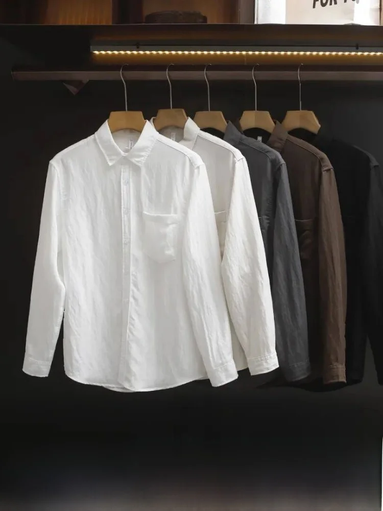 

Laoqian Ralseel Mixed Spun Casual Long Sleeve Men's Shirt Single Pocket Design Versatile Fashionable Spring Summer Shirt