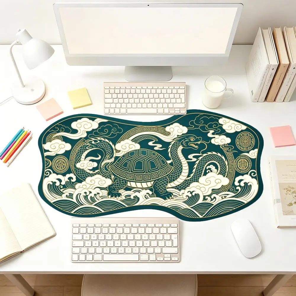 Green White Chinese Kirin Play Mat Smooth Cloth Surface Large Size Creative Irregular For Home Desk Decor