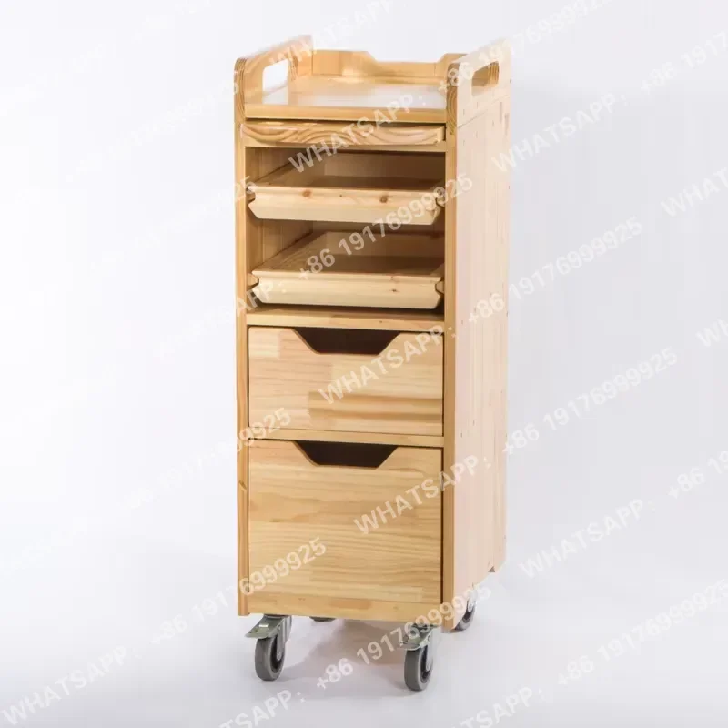 Modern Baber Trolley Cart with Wooden Drawers Salon Furniture Move with 4 Wheels Hair Salon Equipment for Barber