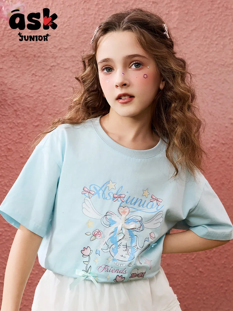 تي شيرت Tween Girls Summer Cool Breathable بألوان متباينة وتصميم قصير الأكمام #3